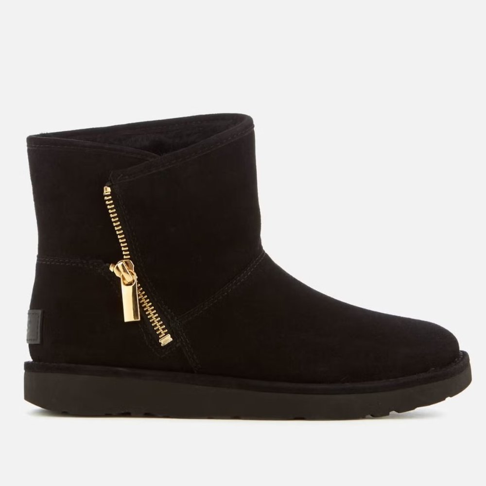 NIB UGG Women's Nero/Black Kip Suede Zip Side Mini Boots MISMATCH US R6/L5